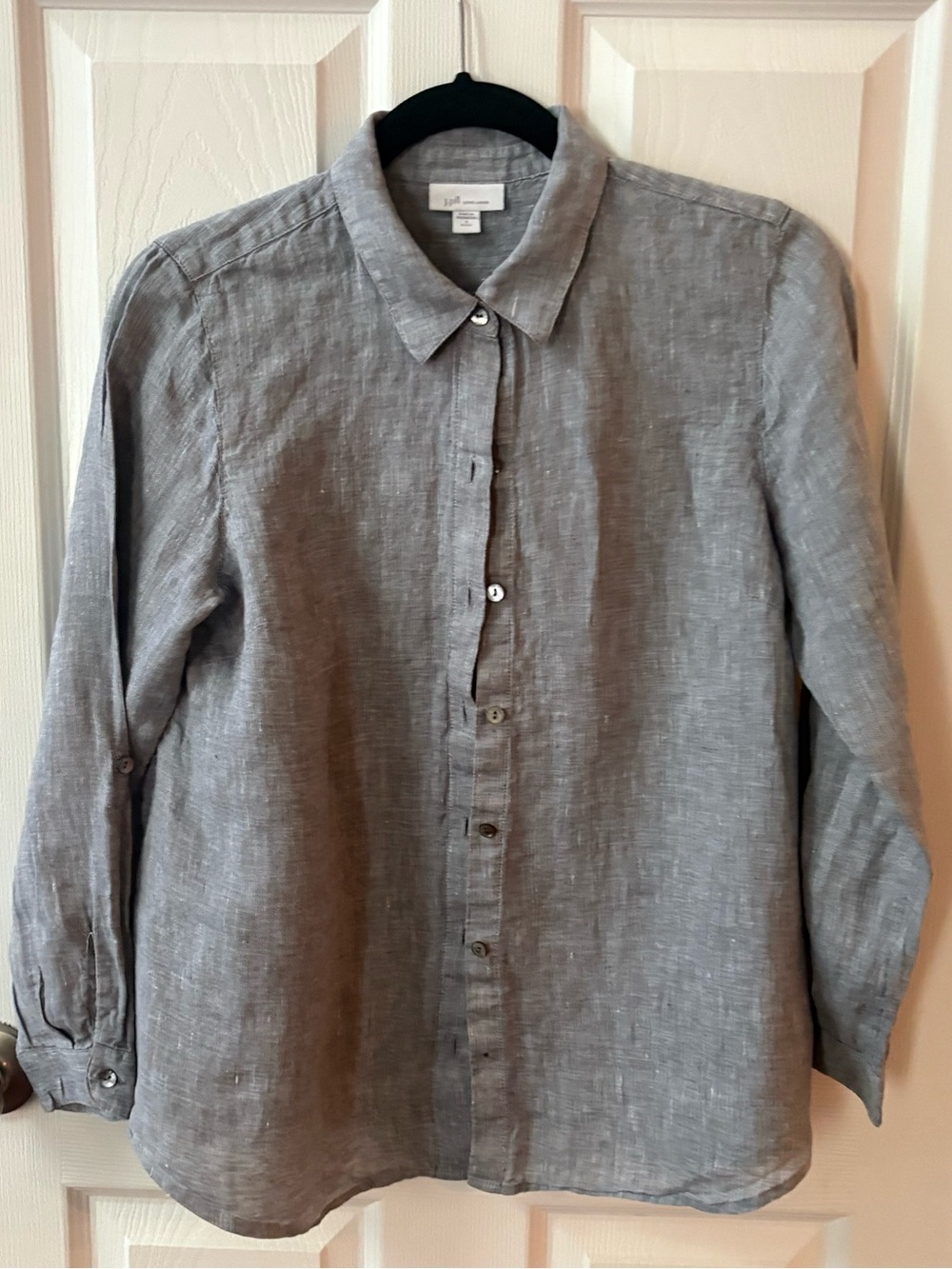 J. Jill Love Linen Women’s Petite S Top Gray Button Up Shirt Gray